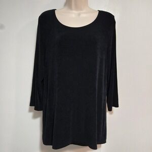 Chico's Travelers Size 1 (M) Black Stretch Knit 3/4 Sleeve Scoop Neck Tunic Top